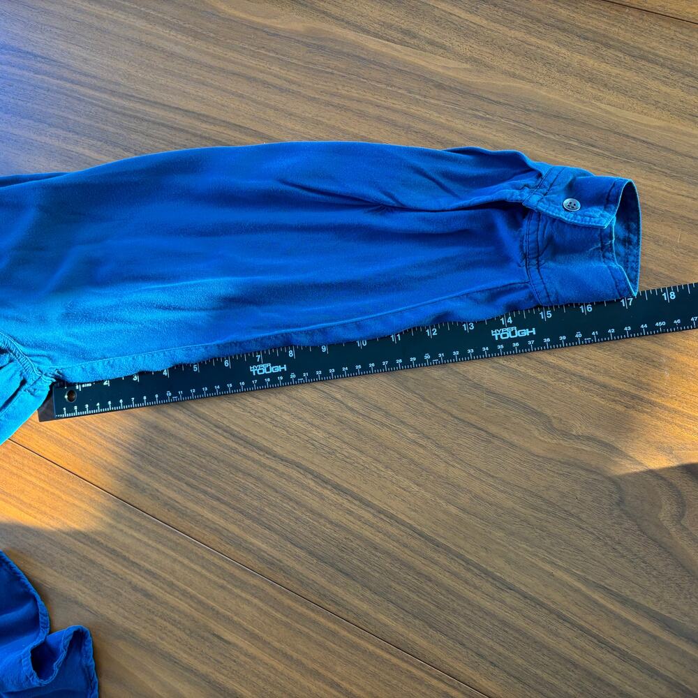 Rock & Republic Blue Button Up Metallic Shimmer Trim Roll Tab Sleeve Western L - Picture 8 of 10
